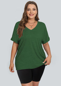 WIHOLL Womens Oversized Tshirts Summer Tops 2025 Short Sleeve V Neck Shirts Outfits Plus Size Clothes - 7DAY'S