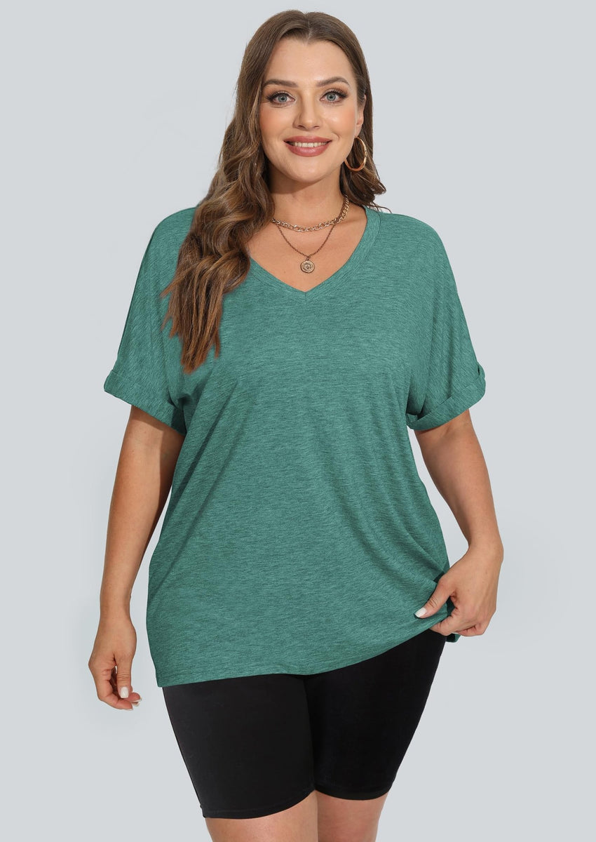 WIHOLL Womens Oversized Tshirts Summer Tops 2025 Short Sleeve V Neck Shirts Outfits Plus Size Clothes - 7DAY'S