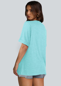 WIHOLL Womens Oversized Tshirts Summer Tops 2025 Short Sleeve V Neck Shirts Outfits Plus Size Clothes - 7DAY'S