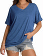 WIHOLL Womens Oversized Tshirts Summer Tops 2025 Short Sleeve V Neck Shirts Outfits Plus Size Clothes - 7DAY'S