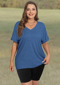 WIHOLL Womens Oversized Tshirts Summer Tops 2025 Short Sleeve V Neck Shirts Outfits Plus Size Clothes - 7DAY'S