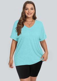 WIHOLL Womens Oversized Tshirts Summer Tops 2025 Short Sleeve V Neck Shirts Outfits Plus Size Clothes - 7DAY'S