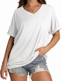 WIHOLL Womens Oversized Tshirts Summer Tops 2025 Short Sleeve V Neck Shirts Outfits Plus Size Clothes - 7DAY'S