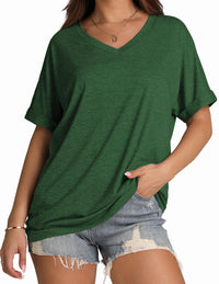WIHOLL Womens Oversized Tshirts Summer Tops 2025 Short Sleeve V Neck Shirts Outfits Plus Size Clothes - 7DAY'S