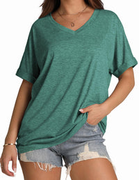 WIHOLL Womens Oversized Tshirts Summer Tops 2025 Short Sleeve V Neck Shirts Outfits Plus Size Clothes - 7DAY'S