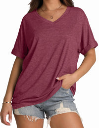 WIHOLL Womens Oversized Tshirts Summer Tops 2025 Short Sleeve V Neck Shirts Outfits Plus Size Clothes - 7DAY'S