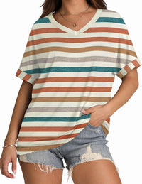 WIHOLL Womens Oversized Tshirts Summer Tops 2025 Short Sleeve V Neck Shirts Outfits Plus Size Clothes - 7DAY'S