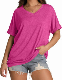 WIHOLL Womens Oversized Tshirts Summer Tops 2025 Short Sleeve V Neck Shirts Outfits Plus Size Clothes - 7DAY'S
