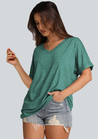 WIHOLL Womens Oversized Tshirts Summer Tops 2025 Short Sleeve V Neck Shirts Outfits Plus Size Clothes - 7DAY'S