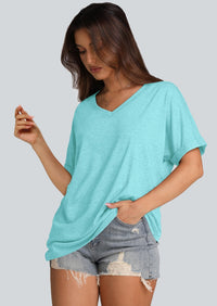 WIHOLL Womens Oversized Tshirts Summer Tops 2025 Short Sleeve V Neck Shirts Outfits Plus Size Clothes - 7DAY'S