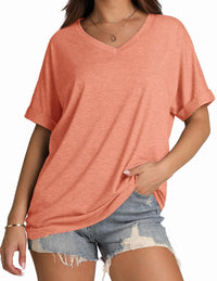 WIHOLL Womens Oversized Tshirts Summer Tops 2025 Short Sleeve V Neck Shirts Outfits Plus Size Clothes - 7DAY'S