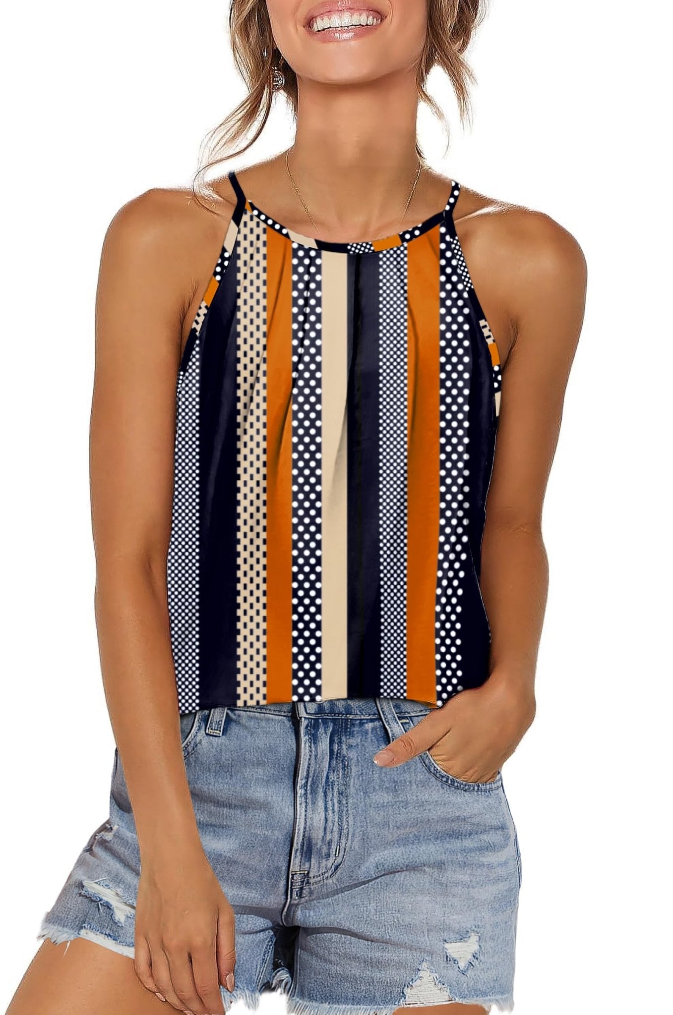 WIHOLL Womens Pleated Tank Tops Spaghetti Strap Camisole Halter Tops Curved Hem Fashion 2025 - 7DAY'S