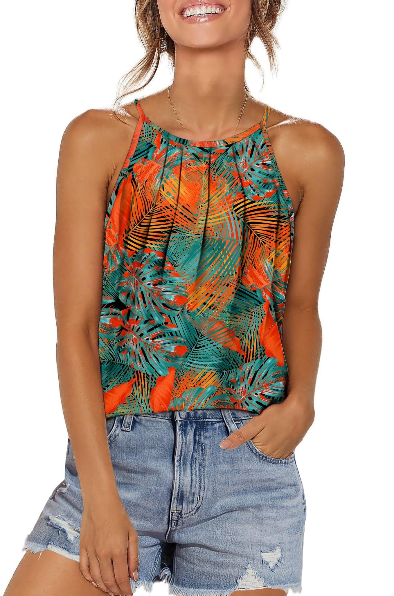 WIHOLL Womens Pleated Tank Tops Spaghetti Strap Camisole Halter Tops Curved Hem Fashion 2025 - 7DAY'S