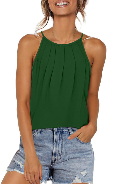 WIHOLL Womens Pleated Tank Tops Spaghetti Strap Camisole Halter Tops Curved Hem Fashion 2025 - 7DAY'S