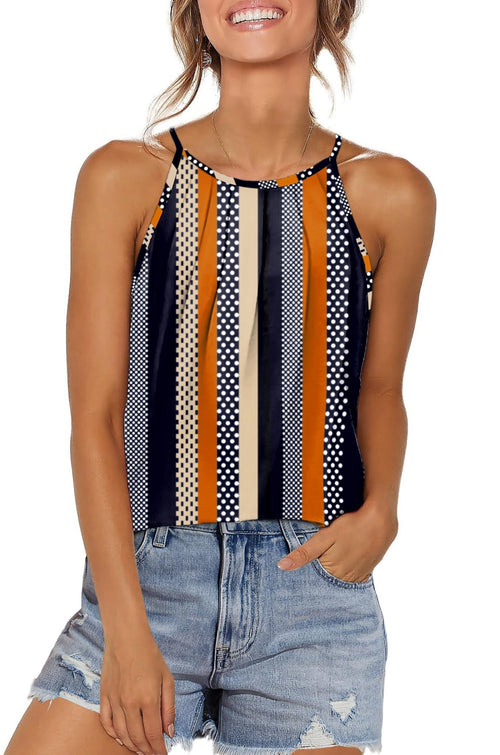 WIHOLL Womens Pleated Tank Tops Spaghetti Strap Camisole Halter Tops Curved Hem Fashion 2025