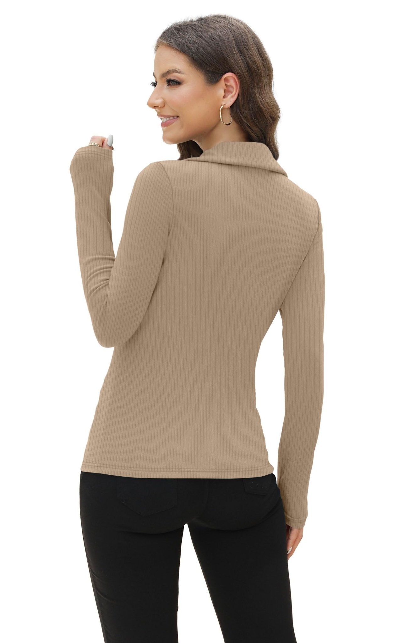 WIHOLL Womens Polo Shirts Long Sleeve Business Casual Tops Collared V Neck Ribbed Knit Sweater Slim Fit Blouses - 7DAY'S