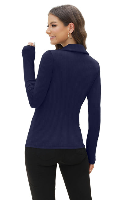 WIHOLL Womens Polo Shirts Long Sleeve Business Casual Tops Collared V Neck Ribbed Knit Sweater Slim Fit Blouses - 7DAY'S