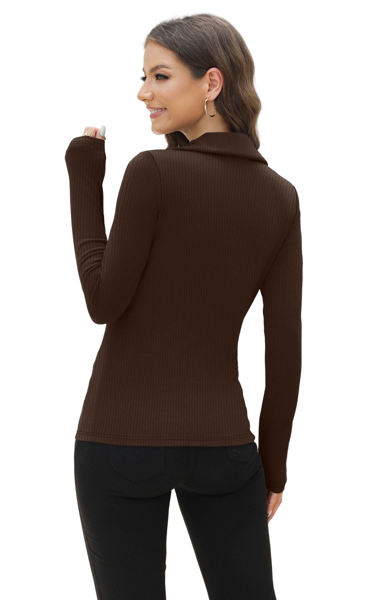WIHOLL Womens Polo Shirts Long Sleeve Business Casual Tops Collared V Neck Ribbed Knit Sweater Slim Fit Blouses - 7DAY'S