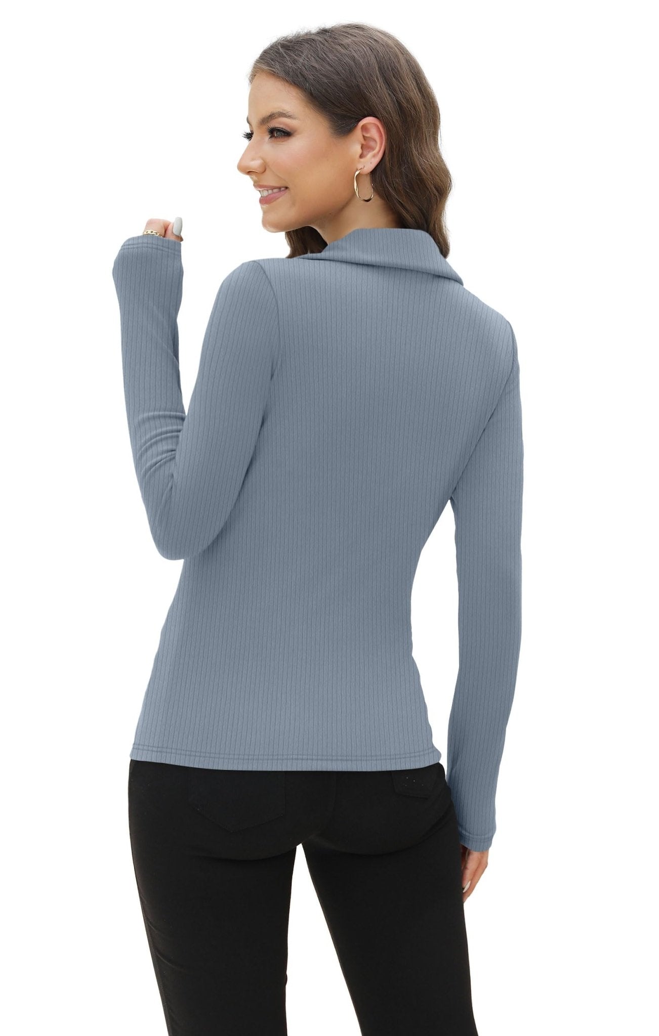 WIHOLL Womens Polo Shirts Long Sleeve Business Casual Tops Collared V Neck Ribbed Knit Sweater Slim Fit Blouses - 7DAY'S