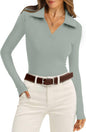 WIHOLL Womens Polo Shirts Long Sleeve Business Casual Tops Collared V Neck Ribbed Knit Sweater Slim Fit Blouses - 7DAY'S