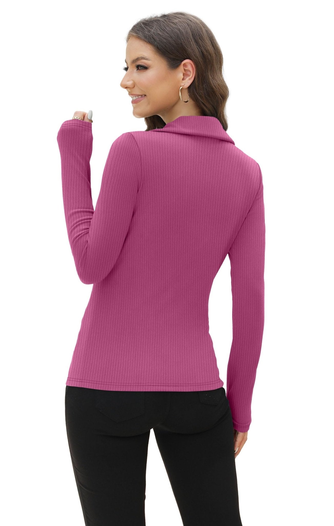 WIHOLL Womens Polo Shirts Long Sleeve Business Casual Tops Collared V Neck Ribbed Knit Sweater Slim Fit Blouses - 7DAY'S