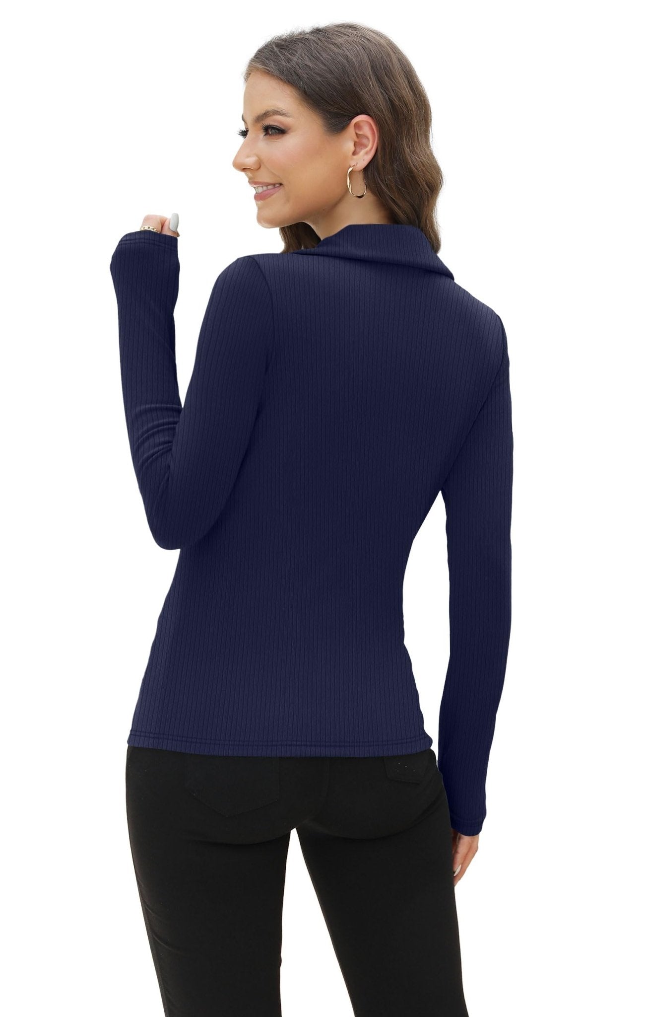 WIHOLL Womens Polo Shirts Long Sleeve Business Casual Tops Collared V Neck Ribbed Knit Sweater Slim Fit Blouses - 7DAY'S