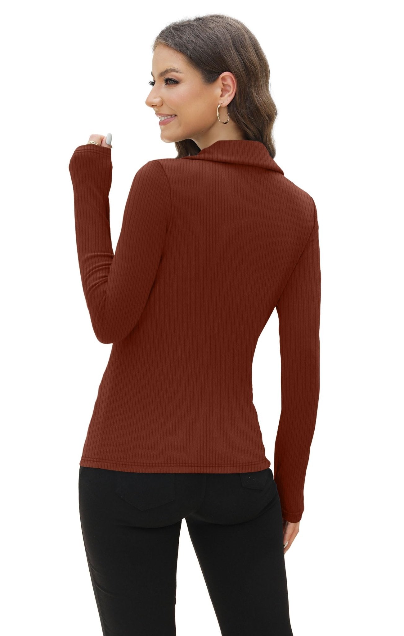 WIHOLL Womens Polo Shirts Long Sleeve Business Casual Tops Collared V Neck Ribbed Knit Sweater Slim Fit Blouses - 7DAY'S