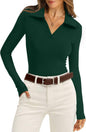 WIHOLL Womens Polo Shirts Long Sleeve Business Casual Tops Collared V Neck Ribbed Knit Sweater Slim Fit Blouses - 7DAY'S
