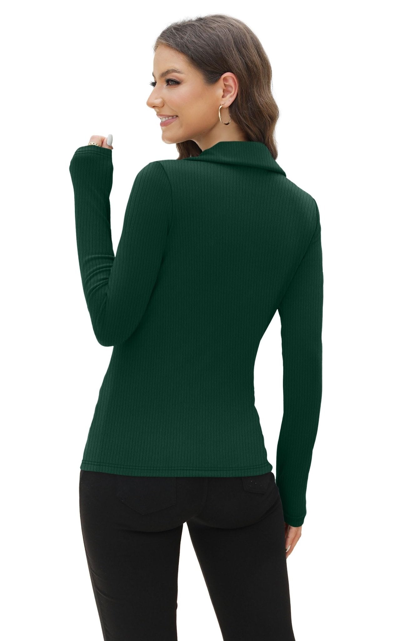 WIHOLL Womens Polo Shirts Long Sleeve Business Casual Tops Collared V Neck Ribbed Knit Sweater Slim Fit Blouses - 7DAY'S