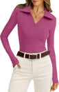 WIHOLL Womens Polo Shirts Long Sleeve Business Casual Tops Collared V Neck Ribbed Knit Sweater Slim Fit Blouses - 7DAY'S