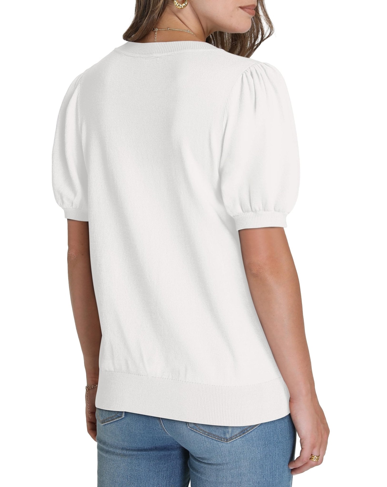 WIHOLL Women's Puff Short Sleeve Sweater 2025 Spring Summer Tops Trendy Business Casual Outfits Work Blouses Clothes - 7DAY'S