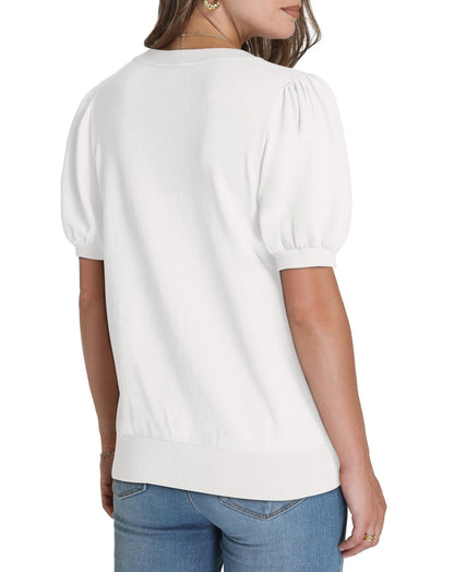 WIHOLL Women's Puff Short Sleeve Sweater 2025 Spring Summer Tops Trendy Business Casual Outfits Work Blouses Clothes - 7DAY'S