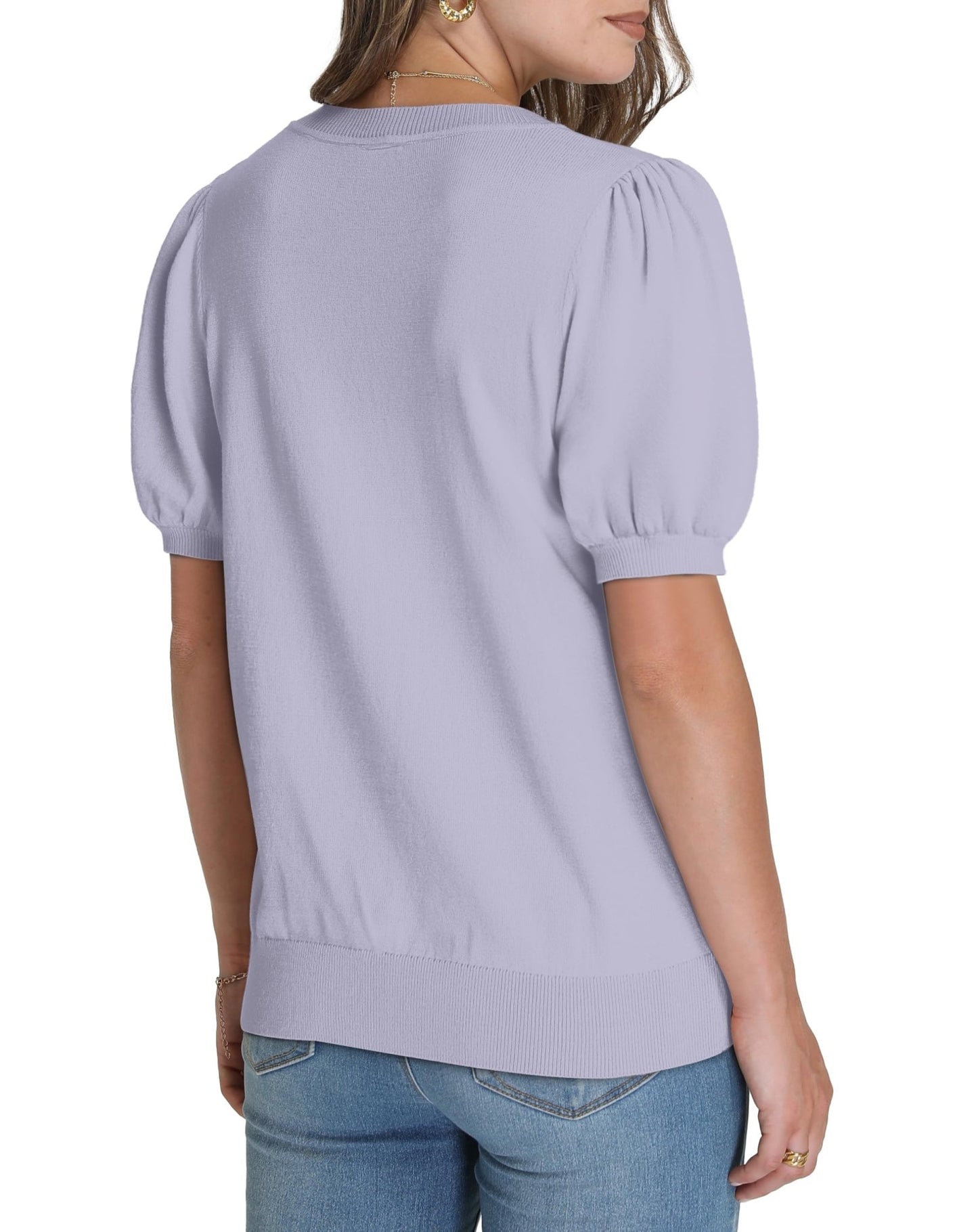 WIHOLL Women's Puff Short Sleeve Sweater 2025 Spring Summer Tops Trendy Business Casual Outfits Work Blouses Clothes - 7DAY'S