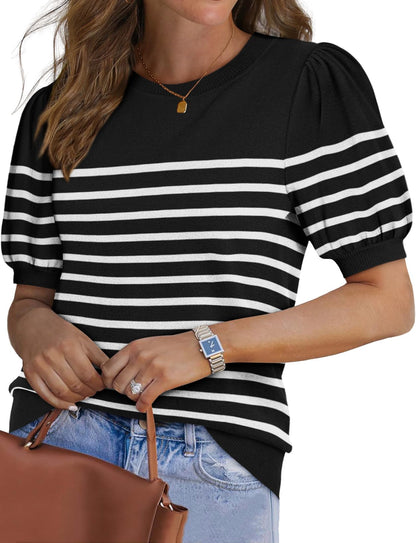 WIHOLL Women's Puff Short Sleeve Sweater 2025 Spring Summer Tops Trendy Business Casual Outfits Work Blouses Clothes - 7DAY'S