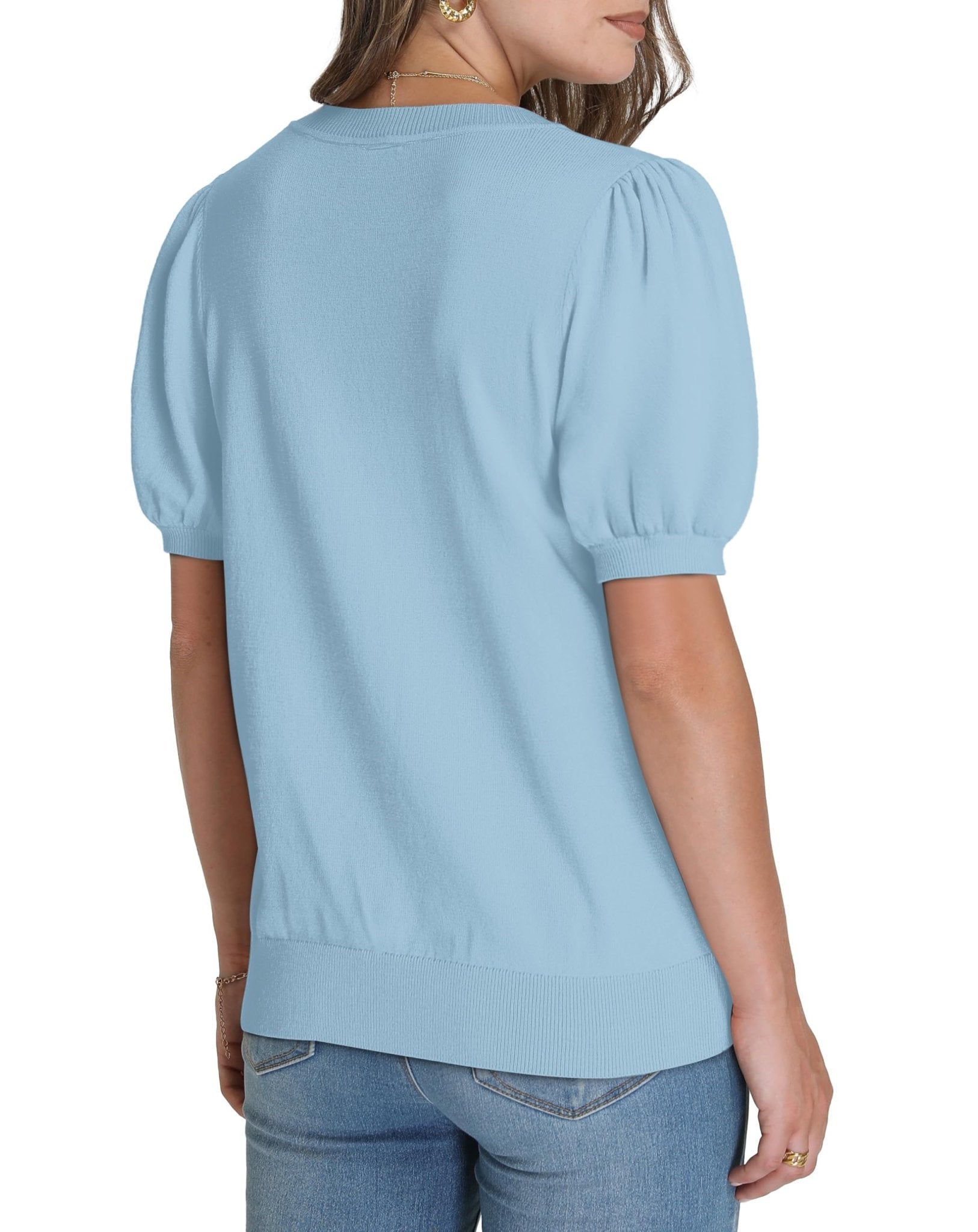 WIHOLL Women's Puff Short Sleeve Sweater 2025 Spring Summer Tops Trendy Business Casual Outfits Work Blouses Clothes - 7DAY'S