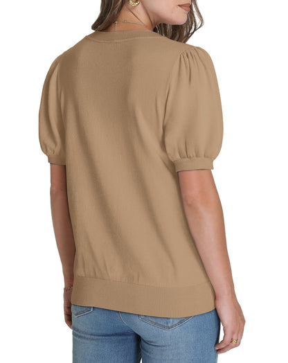 WIHOLL Women's Puff Short Sleeve Sweater 2025 Spring Summer Tops Trendy Business Casual Outfits Work Blouses Clothes - 7DAY'S
