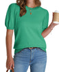 WIHOLL Women's Puff Short Sleeve Sweater 2025 Spring Summer Tops Trendy Business Casual Outfits Work Blouses Clothes - 7DAY'S