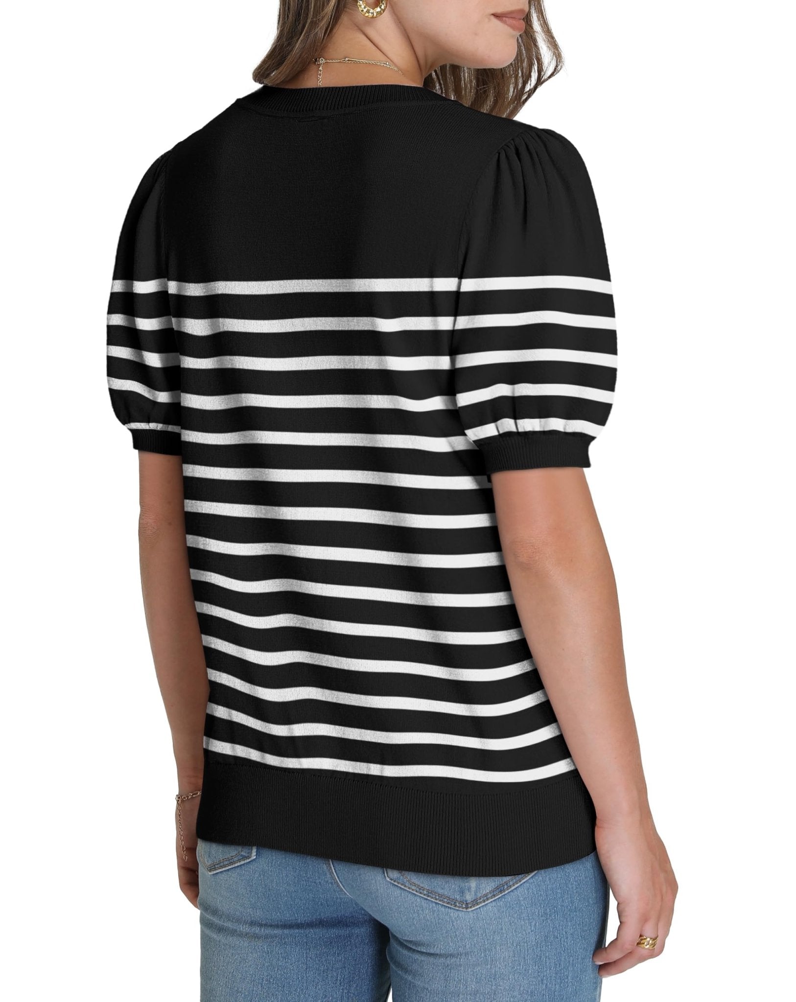 WIHOLL Women's Puff Short Sleeve Sweater 2025 Spring Summer Tops Trendy Business Casual Outfits Work Blouses Clothes - 7DAY'S