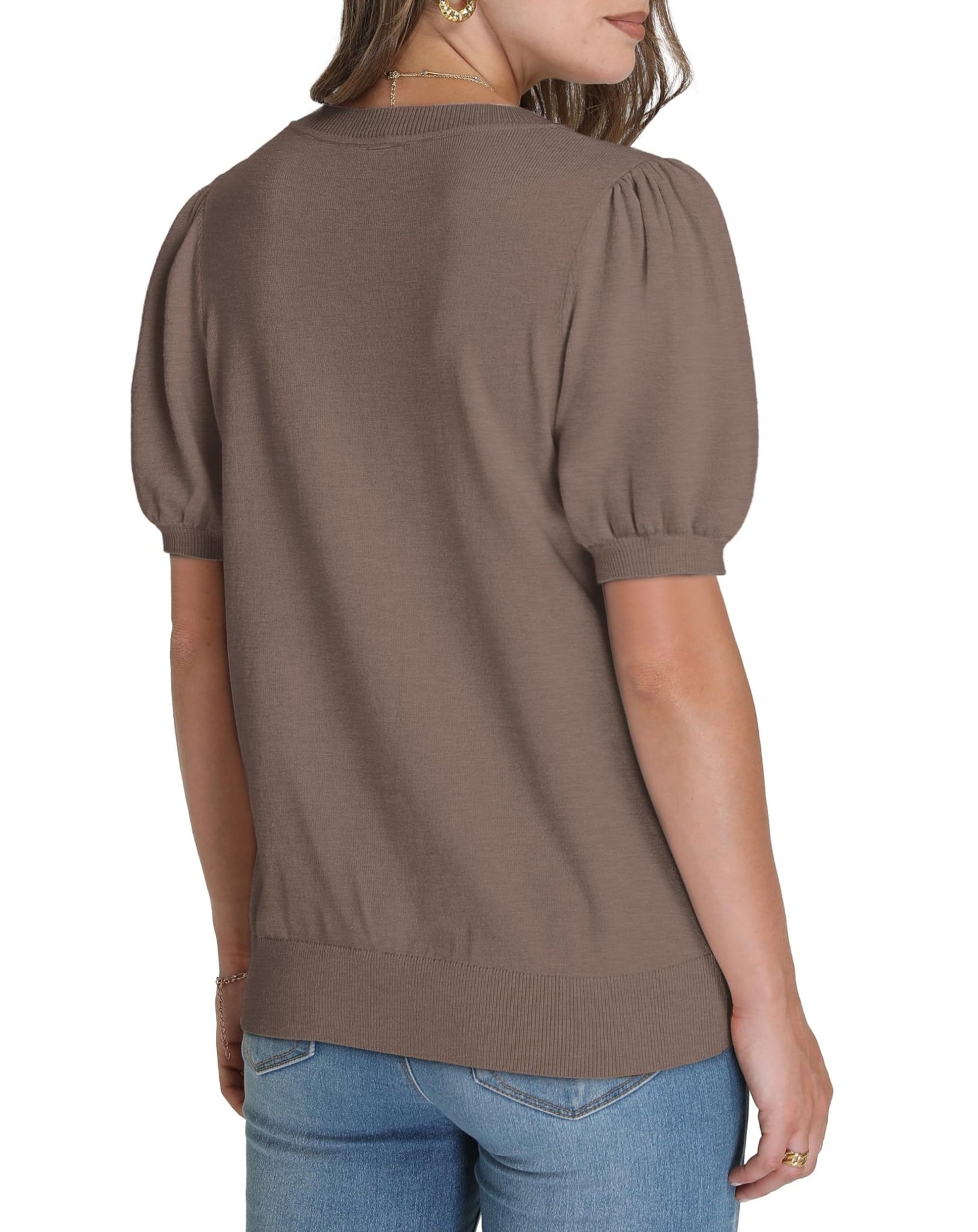 WIHOLL Women's Puff Short Sleeve Sweater 2025 Spring Summer Tops Trendy Business Casual Outfits Work Blouses Clothes - 7DAY'S