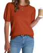 WIHOLL Women's Puff Short Sleeve Sweater 2025 Spring Summer Tops Trendy Business Casual Outfits Work Blouses Clothes - 7DAY'S