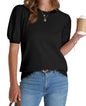 WIHOLL Women's Puff Short Sleeve Sweater 2025 Spring Summer Tops Trendy Business Casual Outfits Work Blouses Clothes - 7DAY'S