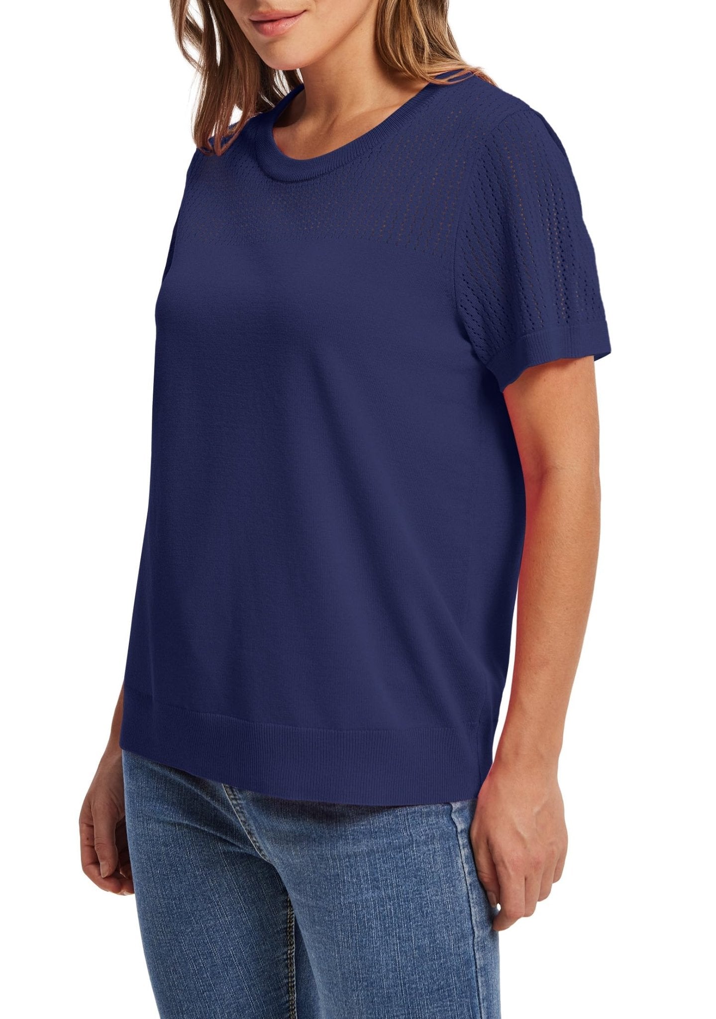 WIHOLL Women’s Short Sleeve Sweater 2025 Spring Summer Tops Pointelle Knit Business Casual Outfits Work Blouses Clothes - 7DAY'S