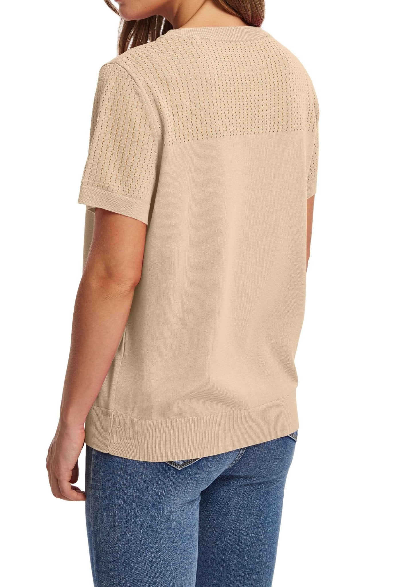 WIHOLL Women’s Short Sleeve Sweater 2025 Spring Summer Tops Pointelle Knit Business Casual Outfits Work Blouses Clothes - 7DAY'S
