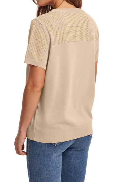 WIHOLL Women’s Short Sleeve Sweater 2025 Spring Summer Tops Pointelle Knit Business Casual Outfits Work Blouses Clothes - 7DAY'S