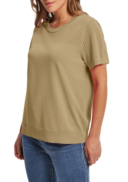 WIHOLL Women’s Short Sleeve Sweater 2025 Spring Summer Tops Pointelle Knit Business Casual Outfits Work Blouses Clothes - 7DAY'S