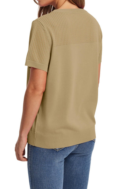 WIHOLL Women’s Short Sleeve Sweater 2025 Spring Summer Tops Pointelle Knit Business Casual Outfits Work Blouses Clothes - 7DAY'S