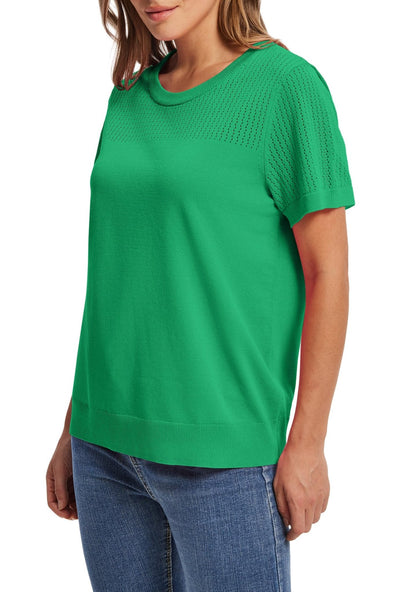 WIHOLL Women’s Short Sleeve Sweater 2025 Spring Summer Tops Pointelle Knit Business Casual Outfits Work Blouses Clothes - 7DAY'S