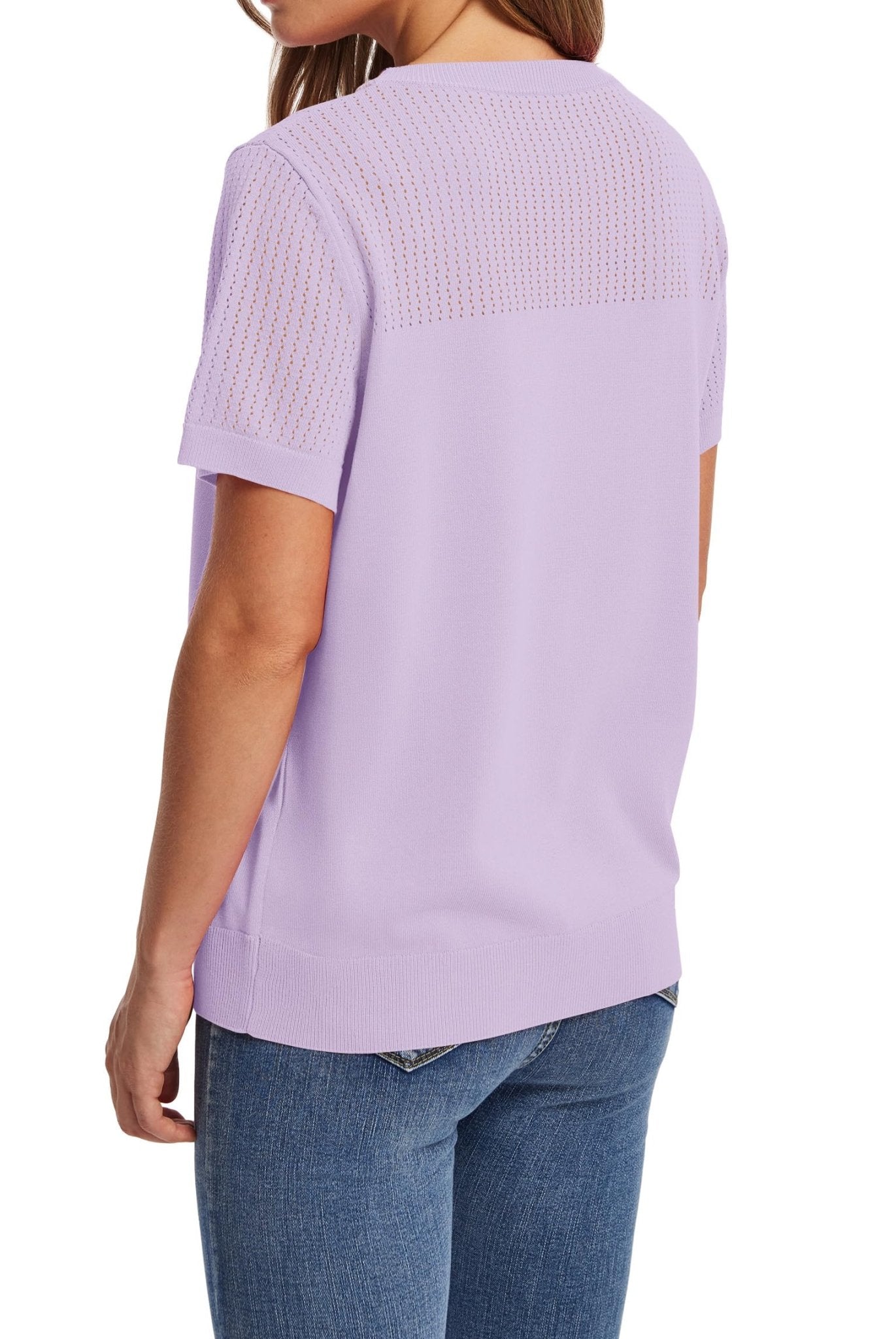 WIHOLL Women’s Short Sleeve Sweater 2025 Spring Summer Tops Pointelle Knit Business Casual Outfits Work Blouses Clothes - 7DAY'S