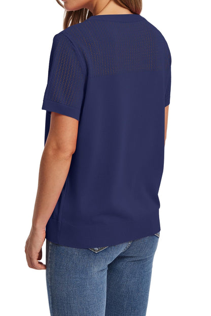 WIHOLL Women’s Short Sleeve Sweater 2025 Spring Summer Tops Pointelle Knit Business Casual Outfits Work Blouses Clothes - 7DAY'S