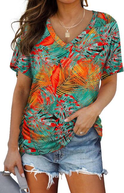WIHOLL Womens Short Sleeve V Neck Dolman Tops with Side Shirring Loose Fit Shirts - 7DAY'S